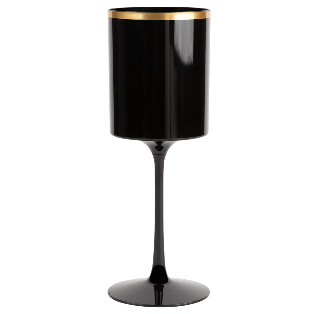 Square Wine Glass 14oz Black/Gold Rim