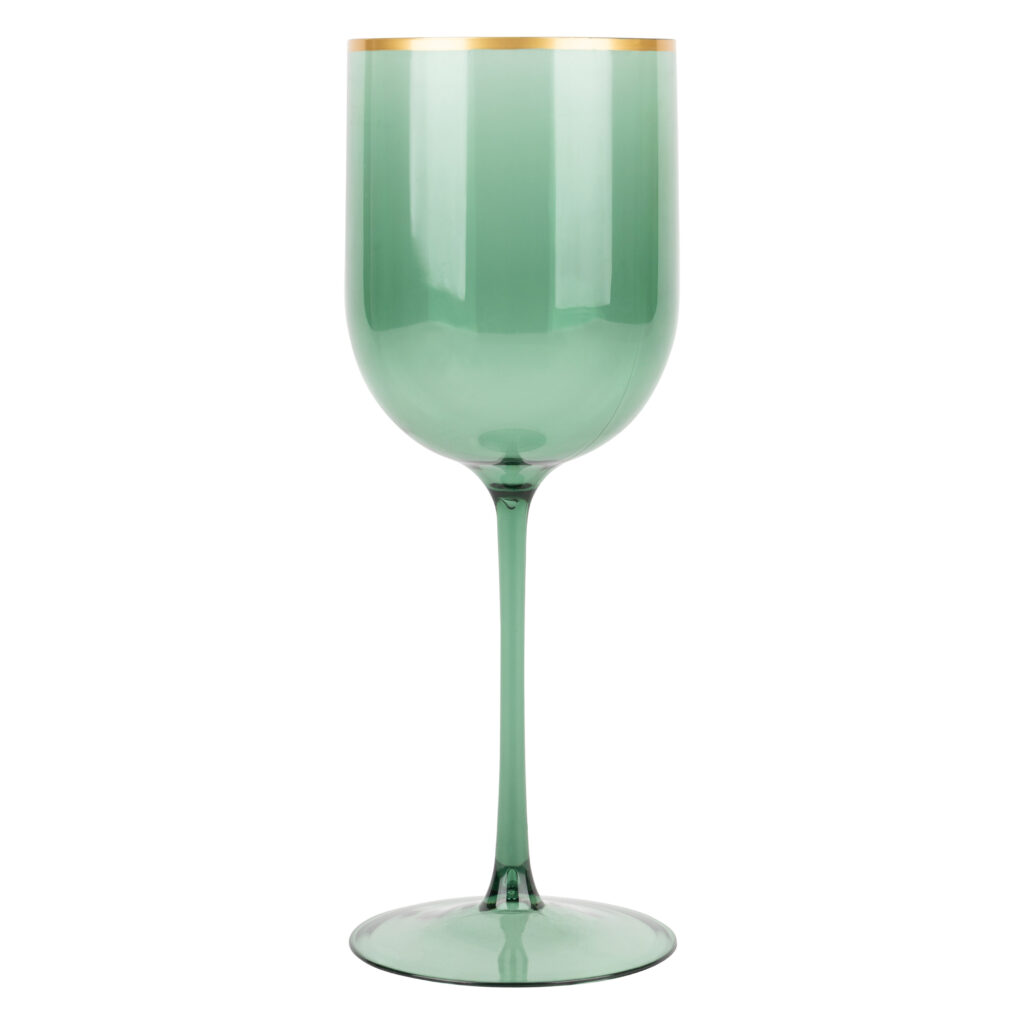 Wine Glasses Green Gold Rim (5 Count)